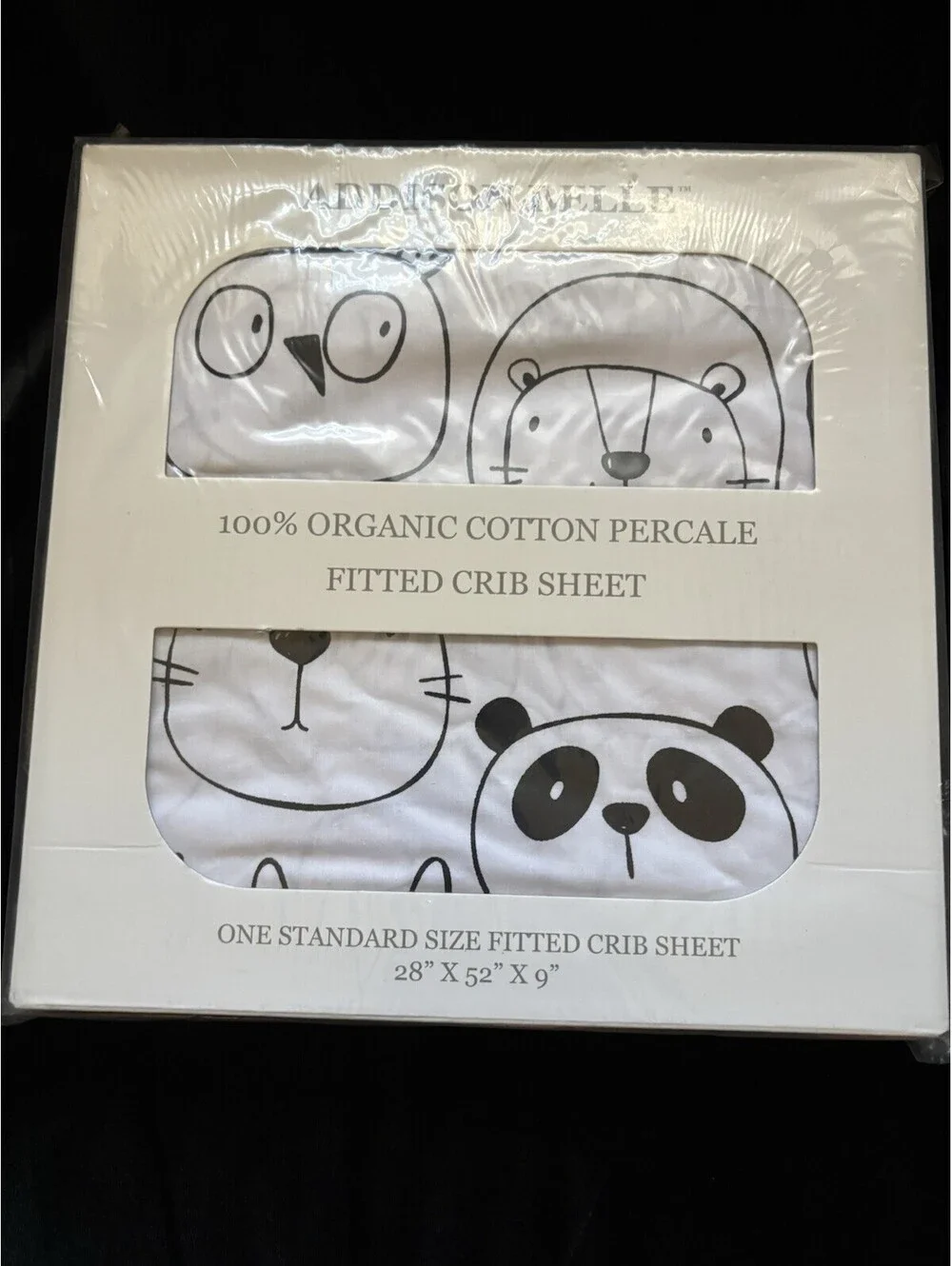 Addison Belle 100% Organic Cotton Fitted Crib Sheet Monochrome Animals